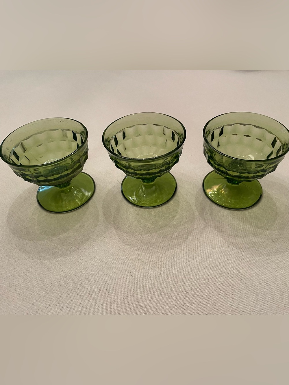 Green Pressed Glass Dessert Cups - Set of 3